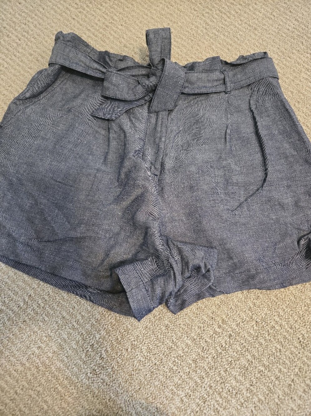 LOFT Slate Blue High-Waist Tie-Belt Paperbag Shorts